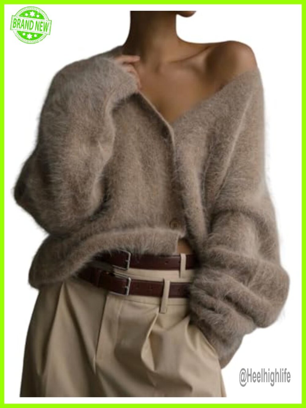 Womens Fuzzy Cardigan Sweater V Neck Button Down Slouchy Furry Knit